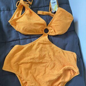 One-Piece Swimsuit - Yellow with Cutout Sides - Size 16